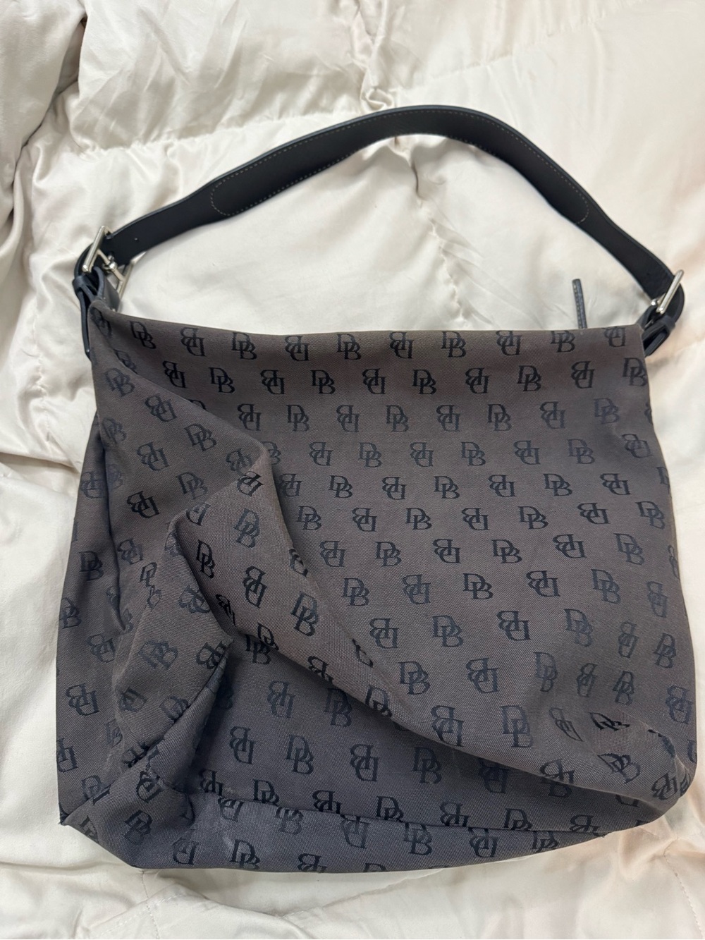 Dooney & Bourke Charcoal Monogram Shoulder Bag with Black Strap